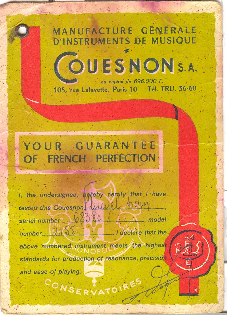Couesnon trumpet serial numbers